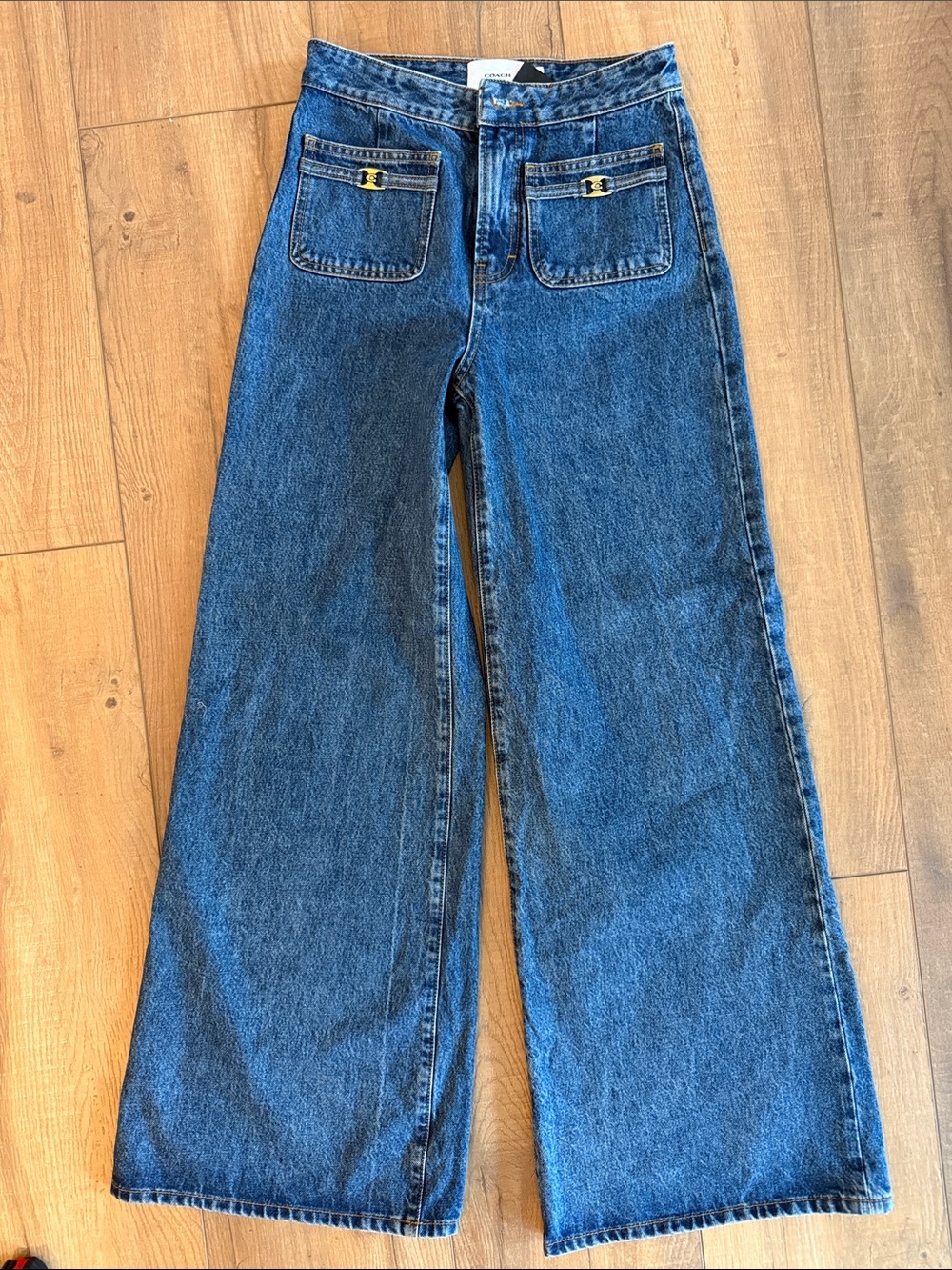 Coach Wide Leg Jeans Size 26 High Rise Turnlock Pocket Denim
